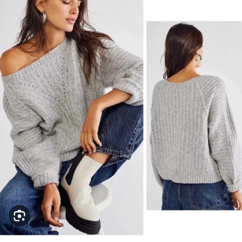 FREE PEOPLE Carter cable knit sweater crewneck pullover balloon XS slouchy S M L